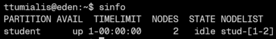 Example output of the sinfo command