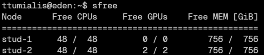 Example output of the sfree command